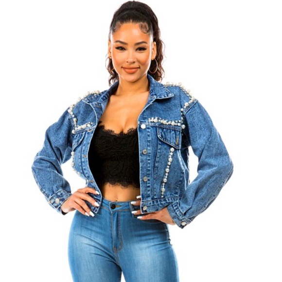 Jackets & Blazers - Pearl Rhinestone Denim Jacket